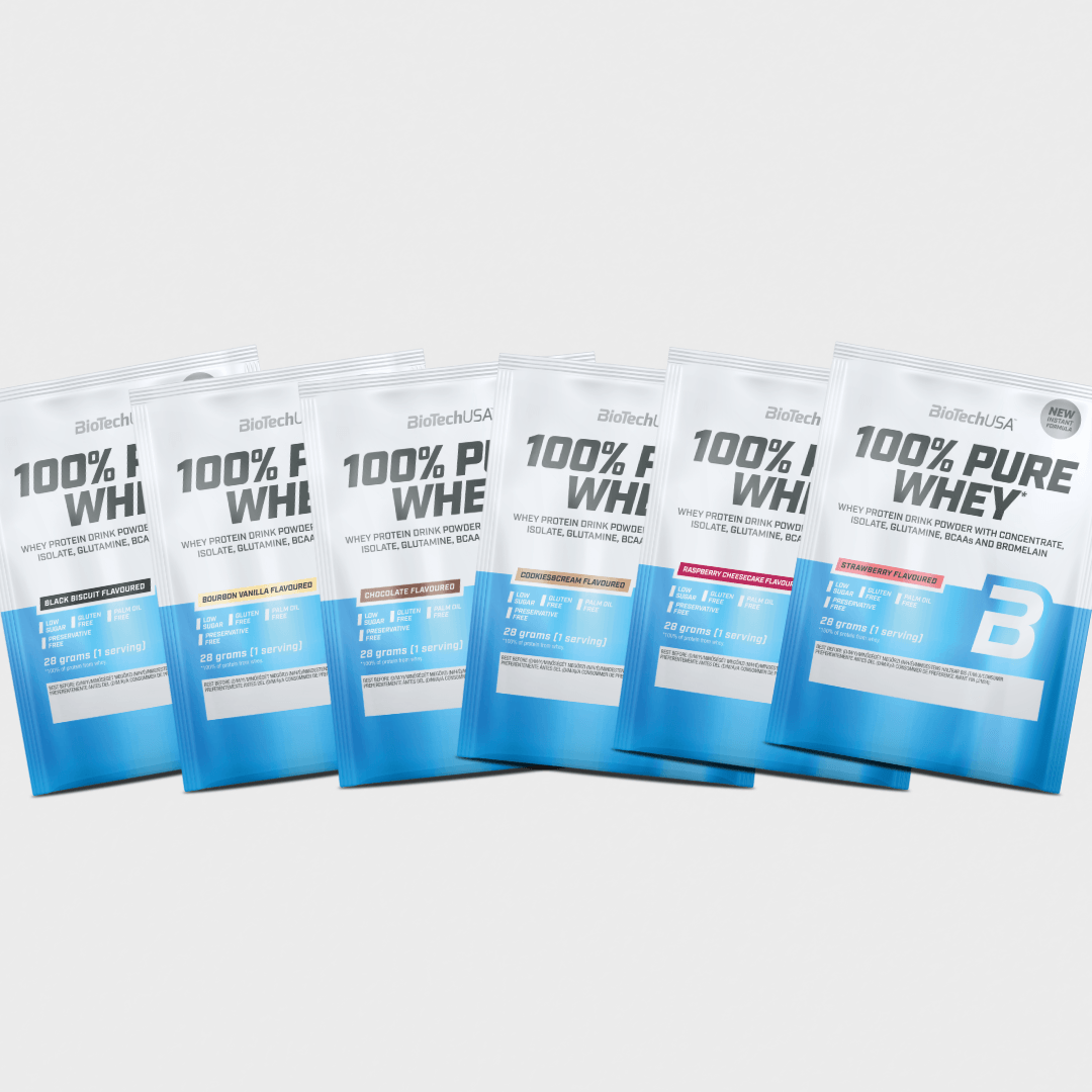 100% Pure Whey bebida de proteína en polvo 6 x 28g en stock en Canarias - BioTechUSA.deportescanarias.es
